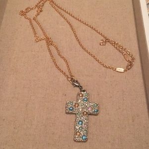 Sabika cross pendant with long rose gold chain